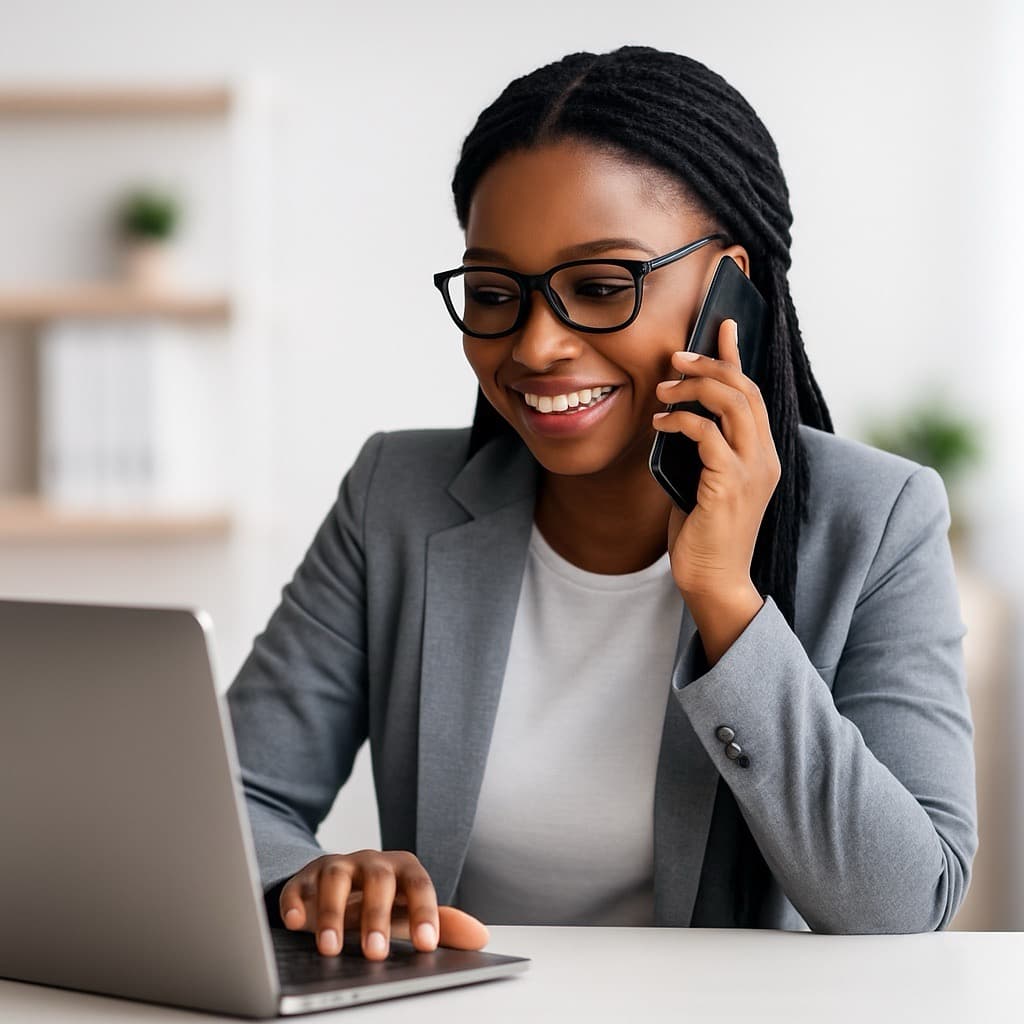 lady smiling holding a phone